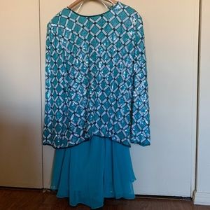 Vintage Sequined Silk Joan Leslie Top and Skirt XL